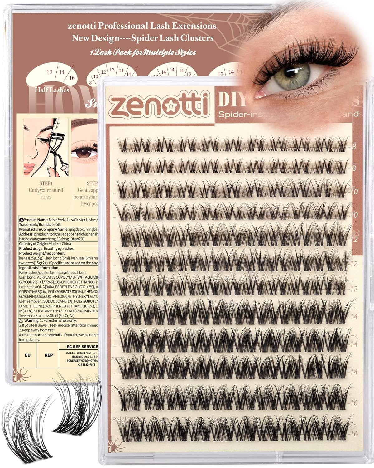 Natural Lash Clusters - Wispy Spider Eyelash Extensions | DIY Individual Lashes 8-16mm D Curly