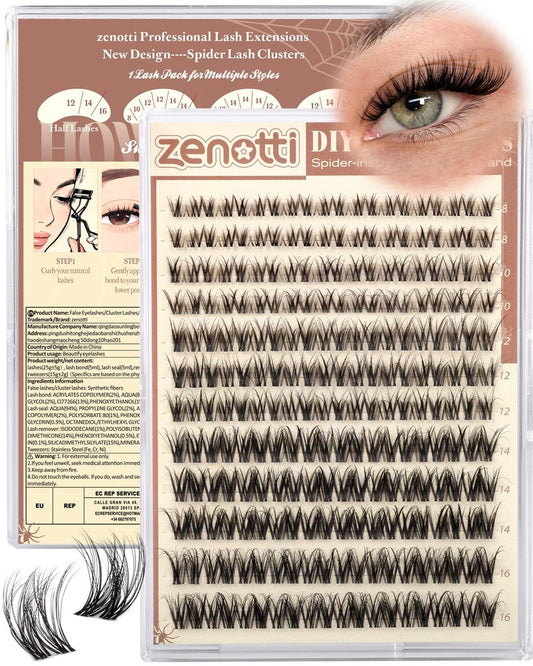 Spider Lash Clusters Wispy Eyelash Clusters Natural Breeze Lashes Cluster Venus Cluster Eyelash Extensions D Curly Cosplay Individual Lashes with Invisible Band DIY at Home 8-16mm by zenotti