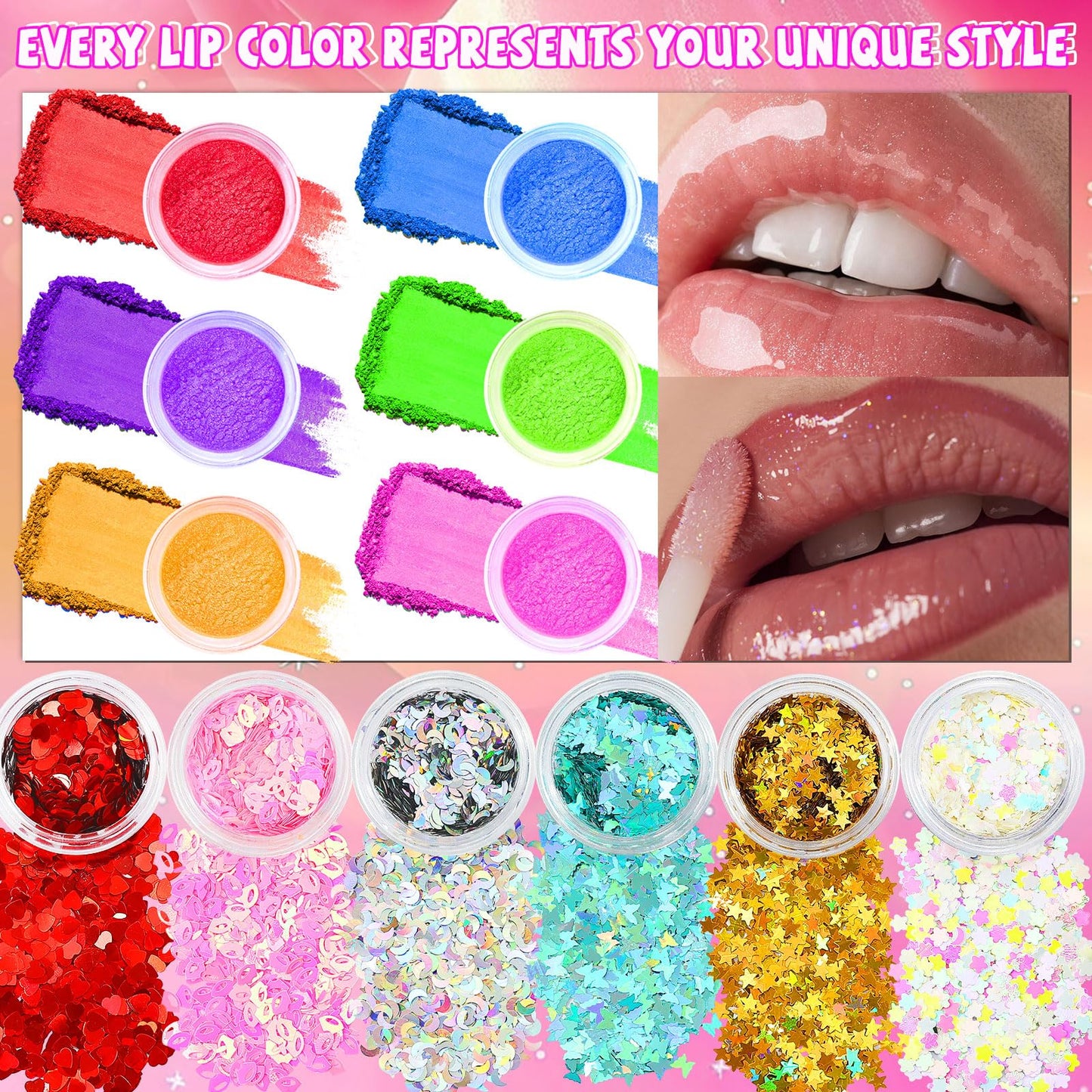 WhizToys 74PCS DIY Lip Gloss Making Kit，Make Your Own Lip Glosses Moisturizing DIY Glaze Handmade Glittery Set for Teens Girls Women Makeup Lover Beginner Birthday Gift