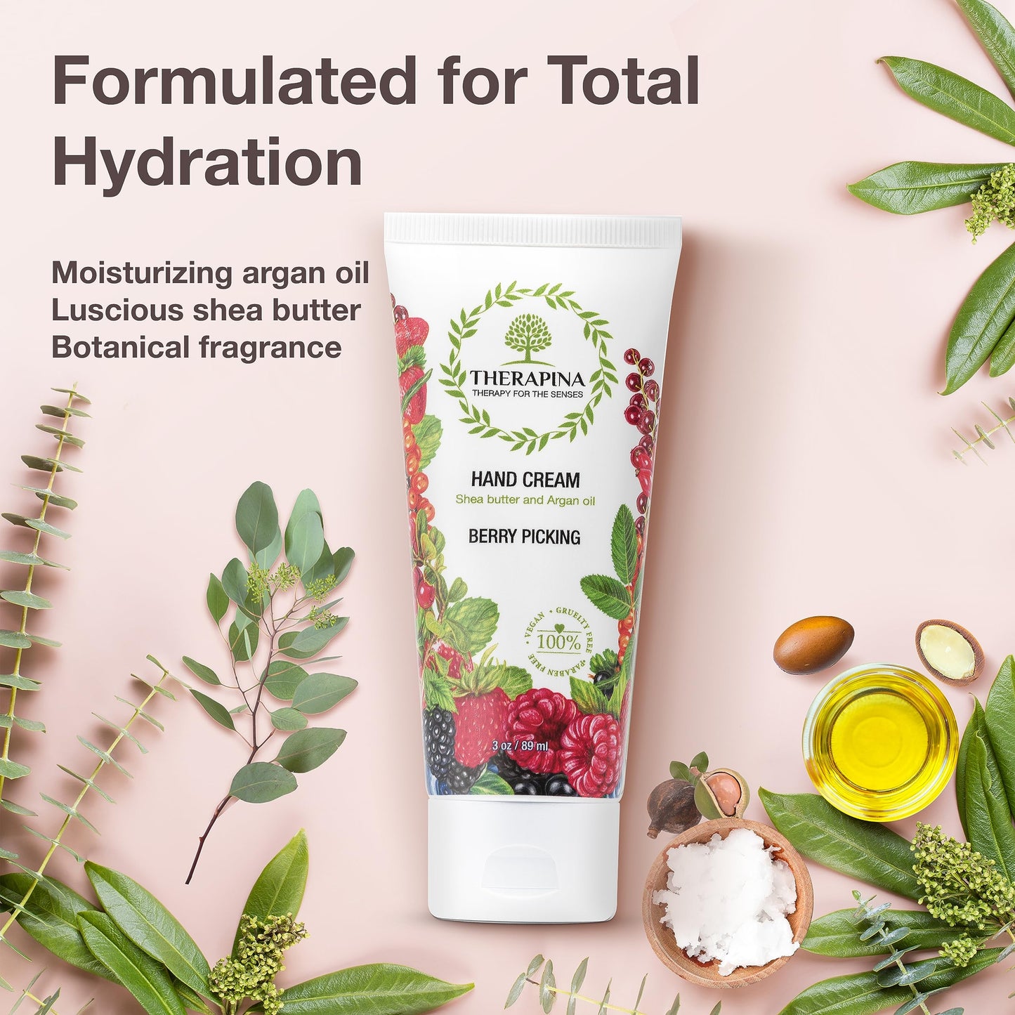 THERAPINA Aromatherapy Hand Cream for Dry Skin – Shea Butter Hand Cream for Women and Men with an Awakening, Long-Lasting Berry Picking Scent – Vegan Hand Cream Lotion for Dry Skin, 3 Oz.