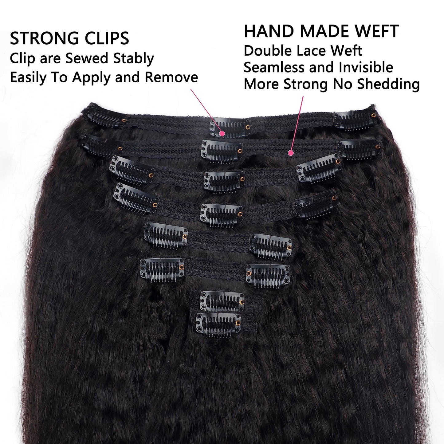 Mihugass Kinky Straight Clip In Hair Extensions Human Hair For Black Women Kinky Straight Clip Ins #1B Natural Color Full Volume Natural Texture for Daily Wear Work Travel 8pcs 120g 22 Inch