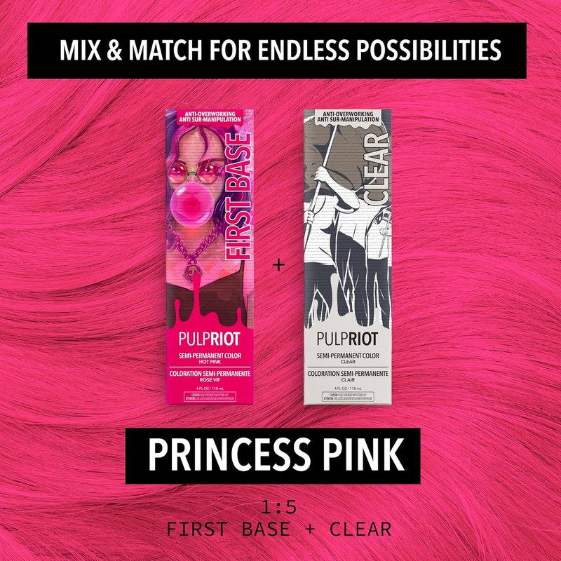 True Hot Pink Semi-Permanent Hair Color - Pulp Riot First Base, Vegan Formula, 4oz Tube | Long-Lasting Vibrancy