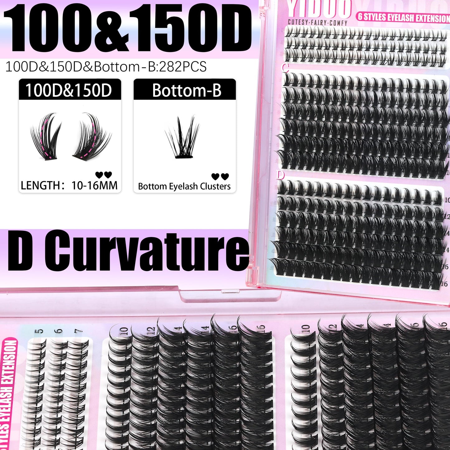YIDUO Manga Lash Clusters Kit 534Pcs Wispy Fairy Volume Cluster Eyelash Extensions Kit Manga+100D+150D Spikes+Bottom D-curly Lashes Clusters Anime Cosplay Individual Lash Clusters Kit with Lash Glue