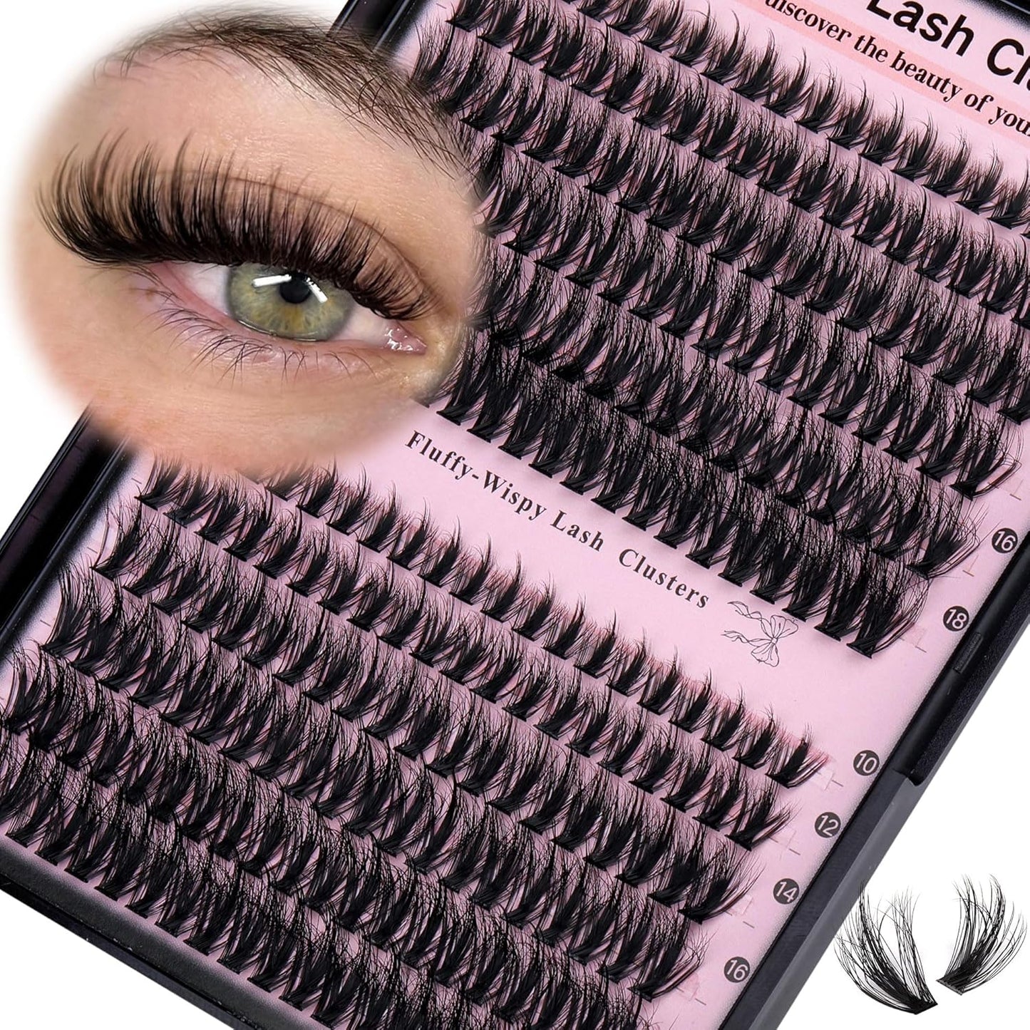 Manga Lash Clusters - Wispy Fluffy Anime Eyelash Extensions | Reusable Faux Mink, D Curve 12-18mm, 204 Pieces