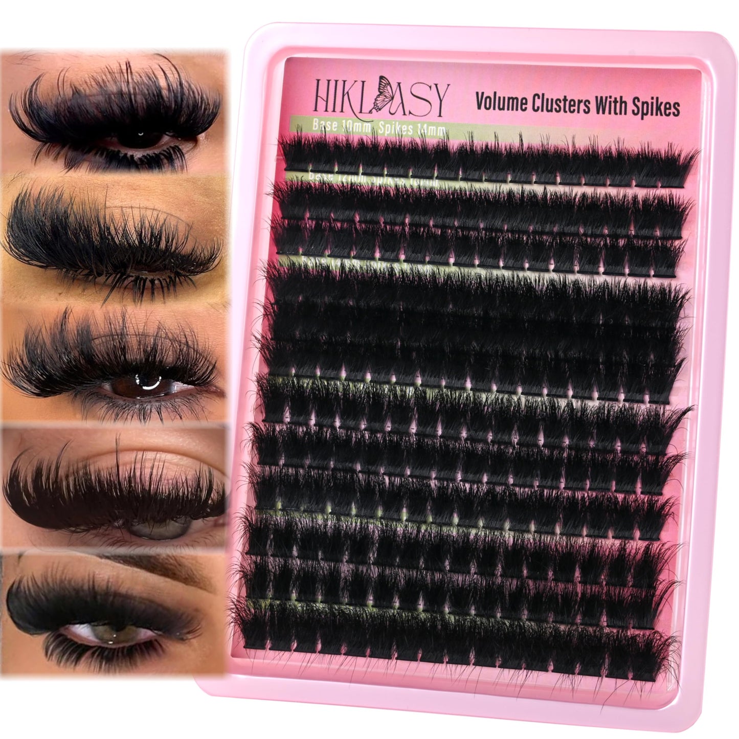 Thick Lash Clusters 300D Extra Volume With Spikes,14-22mm Dramatic Mega D Curve Glam Looking,Full & Bold Cluster Eyelash Extensions,Locked Band No Shedding,Reusable Faux Mink Cluster Lashes-Hiklasy