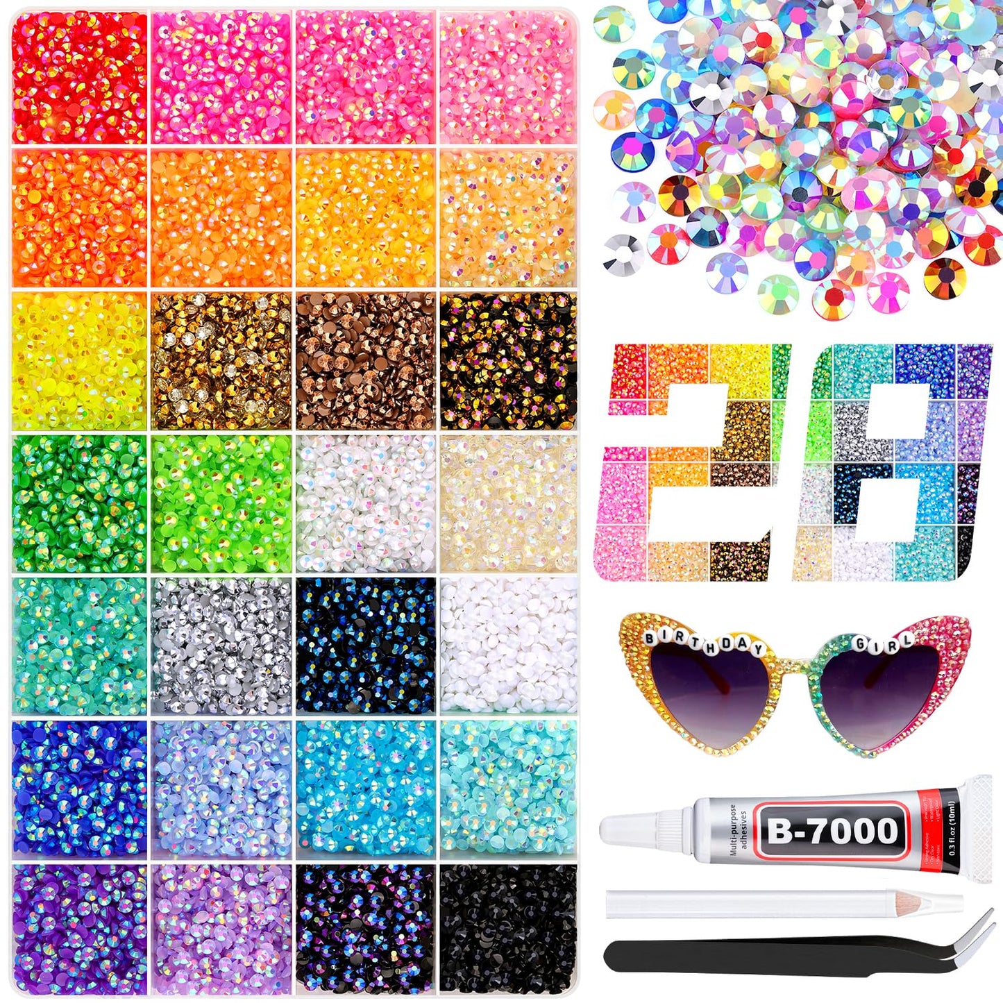 BELLEBOOST Jelly Rhinestones Bedazzling Kit - 45000 Pcs, 40 Colors, 3mm Flatback Gems for Crafting | Includes 3 Pcs B7000 Glue