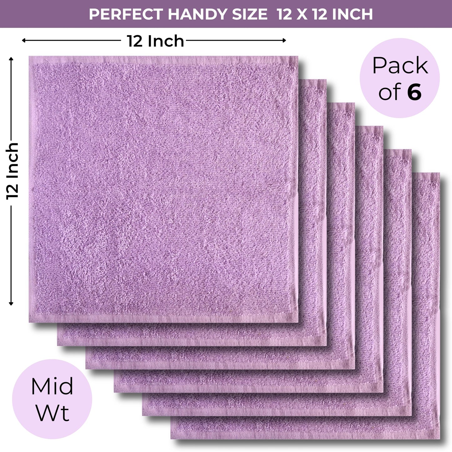 LIVINATI Lavender 100% Cotton Wash Cloths for Showering Body and Face - 12"X12" 6 Pack Washcloths - Small Terry Towel Bath Rags for Adults and Kids Bathroom - Soft Absorbent