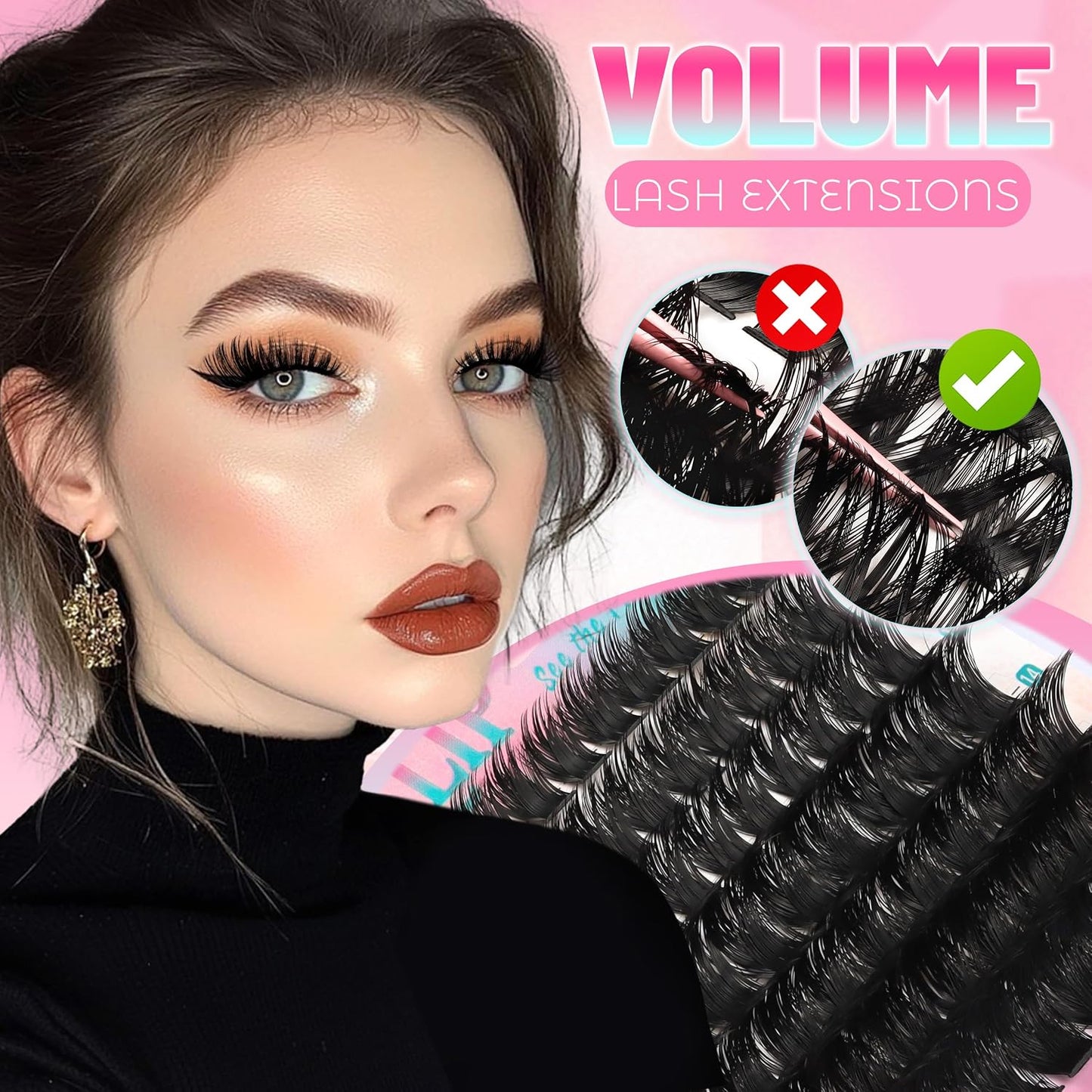 Dramatic Thick Eyelash Extensions - 188 Pcs Fluffy Volume Lash Clusters for DIY Glam Look | 100D & 200D