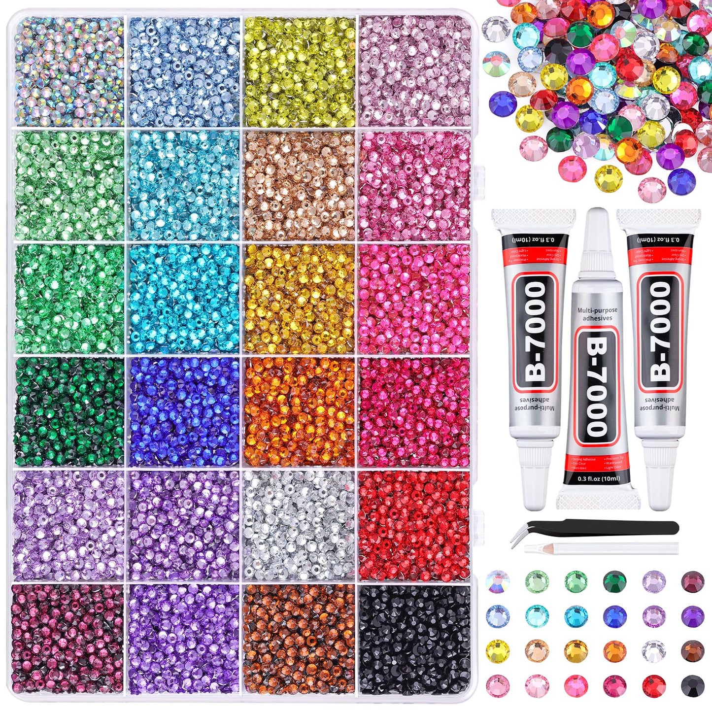 32000 Pcs Black Rhinestones - Flatback Resin Gems for Bedazzling | Jewelry Glue & Tweezers Included