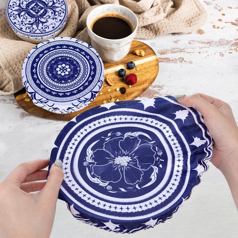 Revahope 5 Pieces Bowl Covers Reusable, 5 Multi-Size Elastic Cloth Fabric Bowl Covers for Bread Proofing Stretch Food Covers Washable for Food Fruits Leftover (Blue)