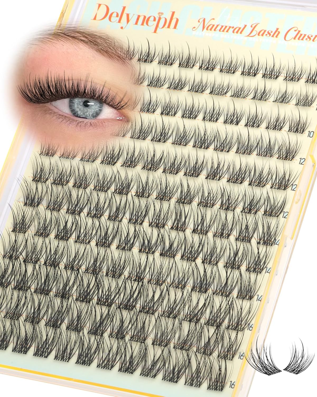 Natural Lash Clusters - Wispy Eyelash Extensions with Clear Band | C Curl, 10-16mm Individual Lashes