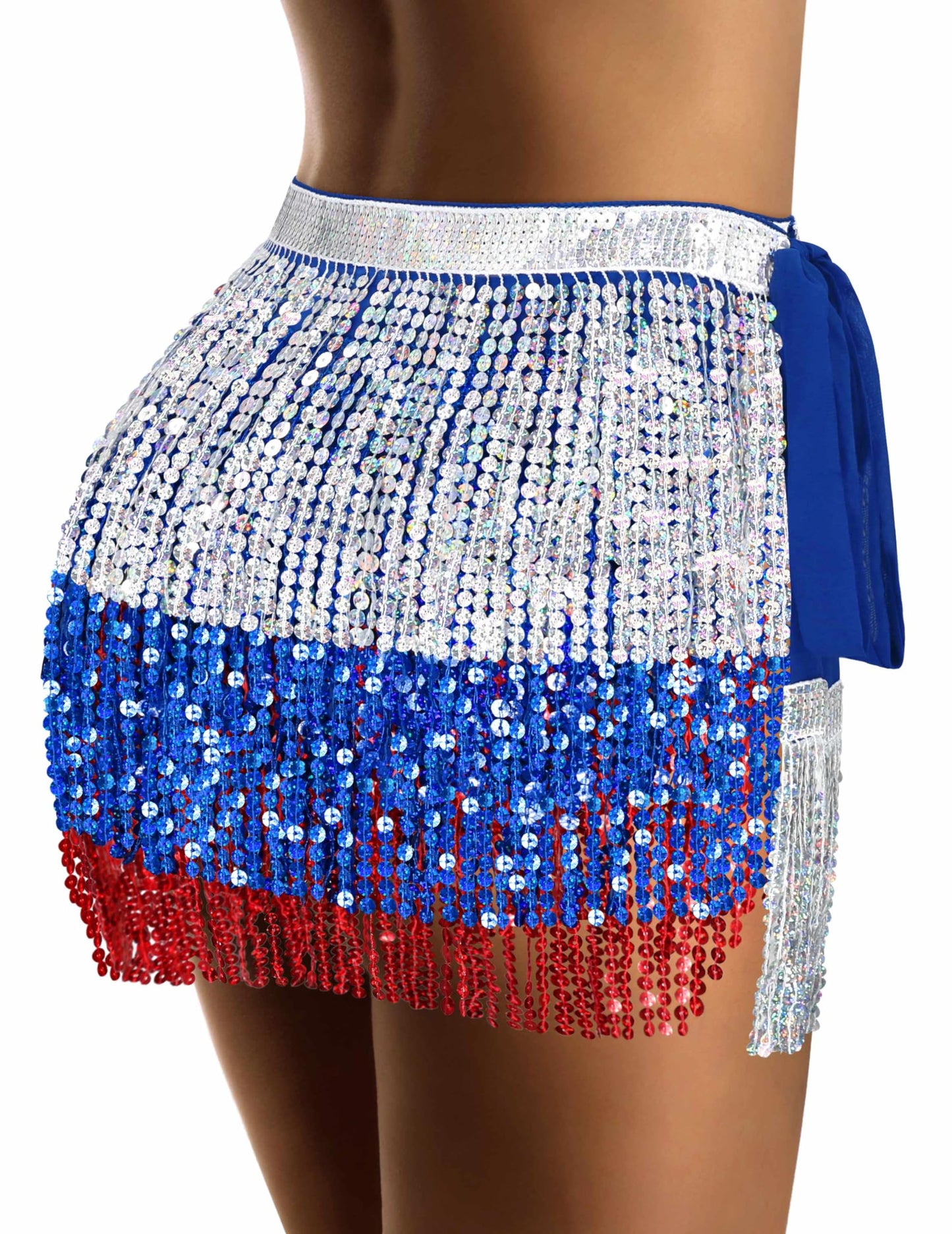 Sarfel Blue Sequin Skirt for Women Red White and Blue Outfits for Women Flag Skirts American Flag Outfits Woman Sparkly Skirt
