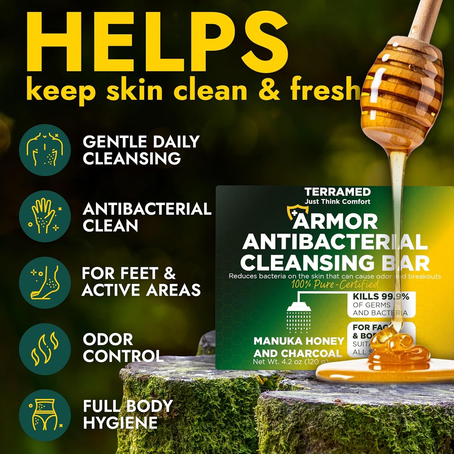 Antibacterial Hand Soap - Manuka Honey & Charcoal | Kills 99.9% of Germs | Pack of 2 for All Skin Types