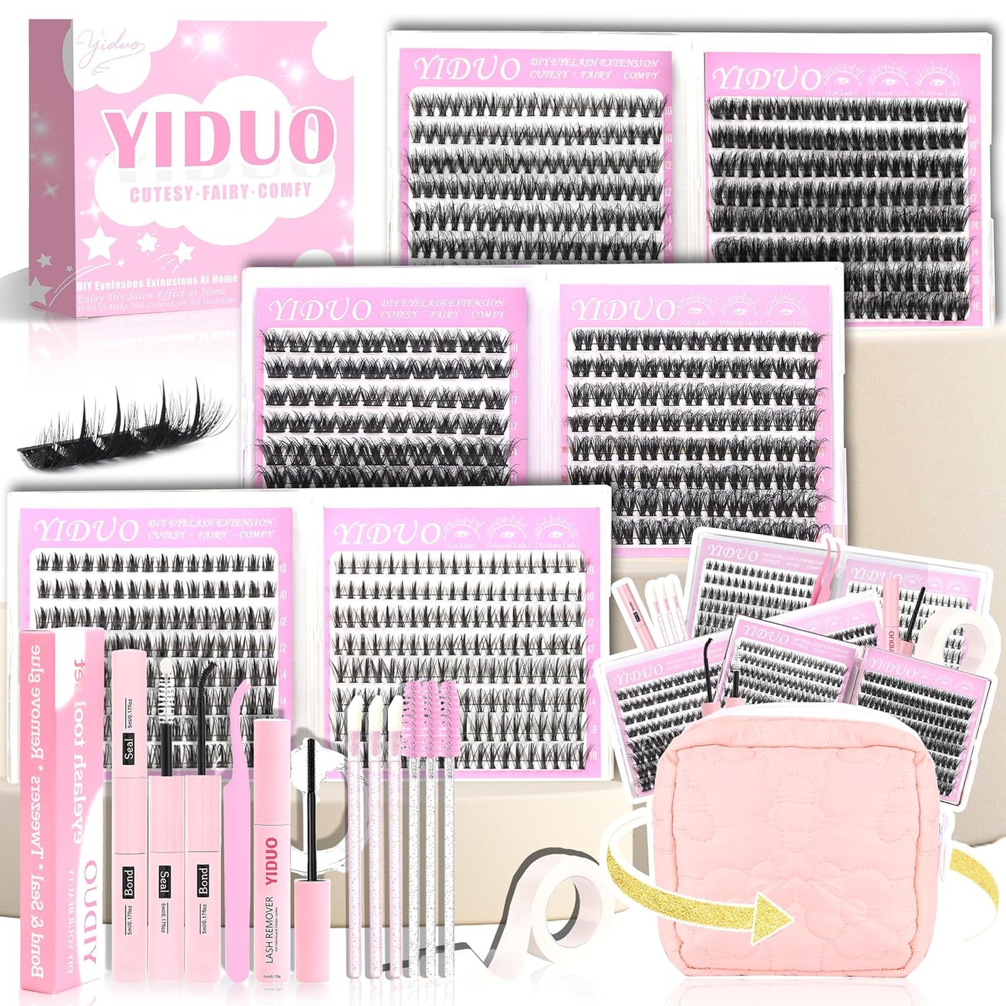 Lash Clusters Kit - 770 Pcs Faux Mink Volume Extensions | 5 Styles for DIY Home Use