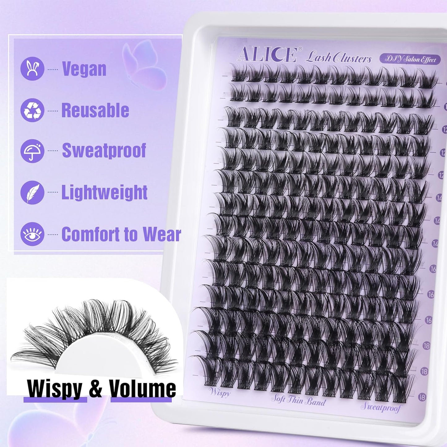 ALICE Lash Clusters - Wispy Eyelash Extensions 10-18mm | 168pcs DIY Individual Lashes with Soft Band