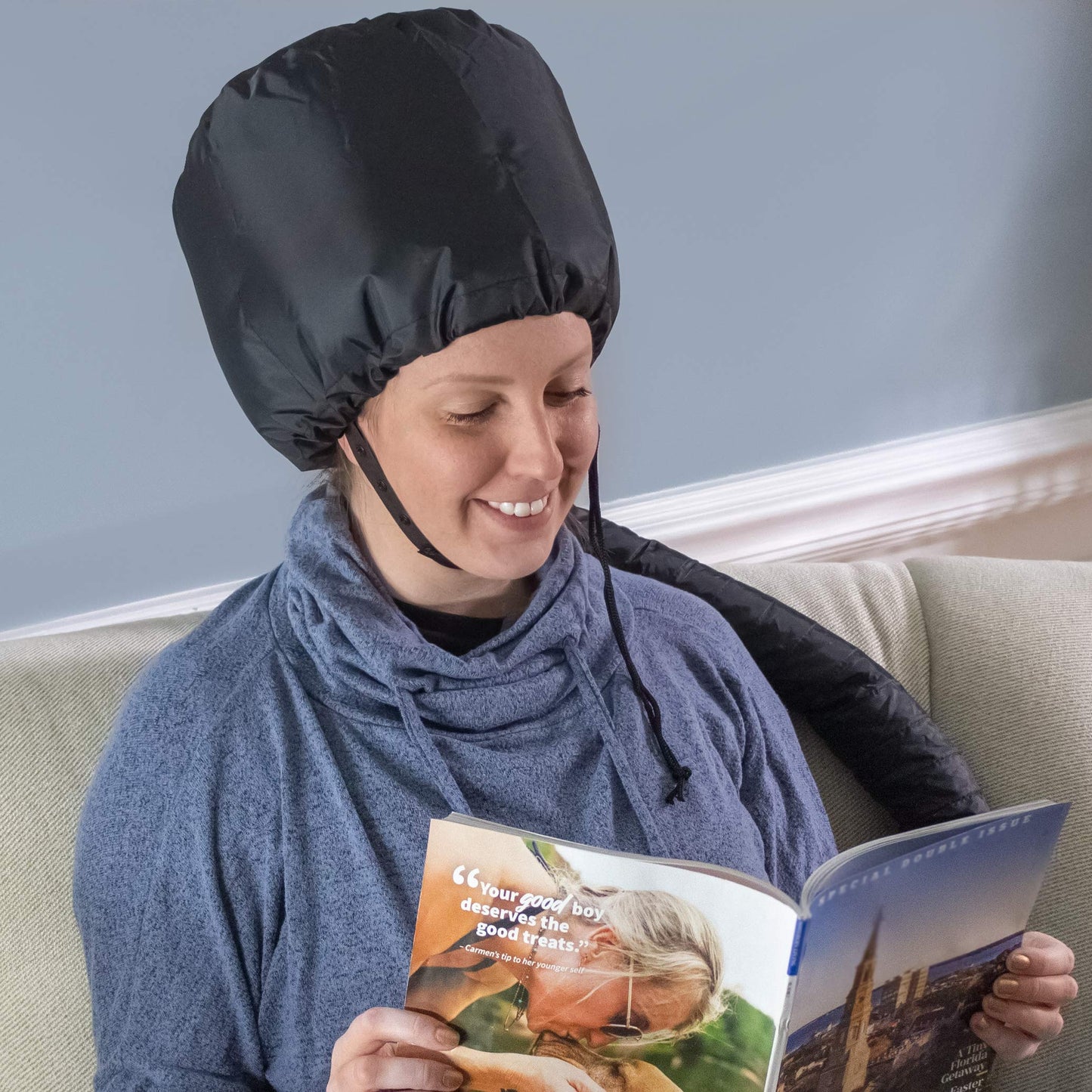 S&T INC. Bonnet Hood Hair Dryer Attachment for Drying, Styling, Curling, and Deep Conditioning, Adjustable, Storage Bag Included, Black