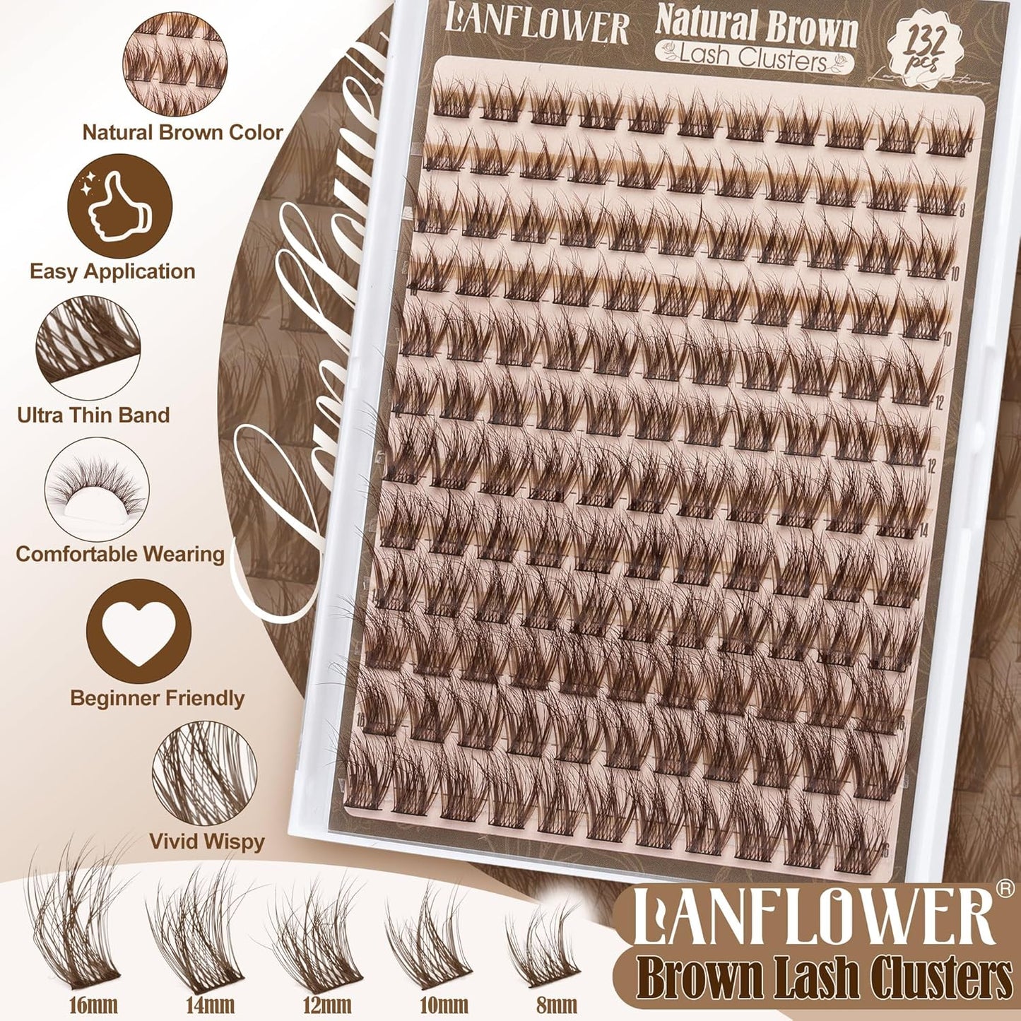 Brown Lash Clusters - Wispy Eyelash Extensions for Natural Look | C Curl Dark Brown Individual Lashes