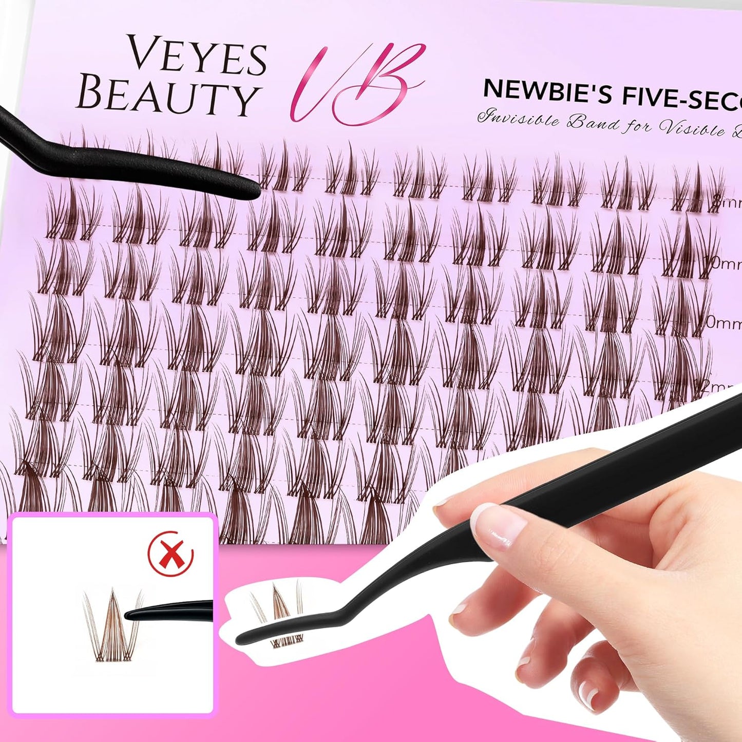 Brown Manga Lash Clusters - DIY Individual Eyelash Extensions with Thin Invisible Band | 8-18mm Mixed Lengths for Easy Self-Application
