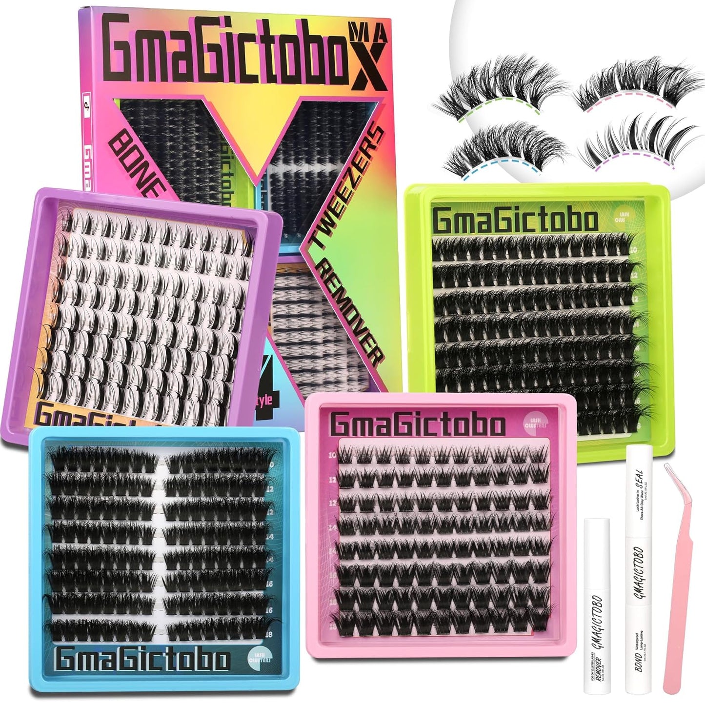 Lash Extension Kit - 640 Pcs Volume C Curl Eyelash Clusters | DIY Cluster Extensions with Bond & Tweezers