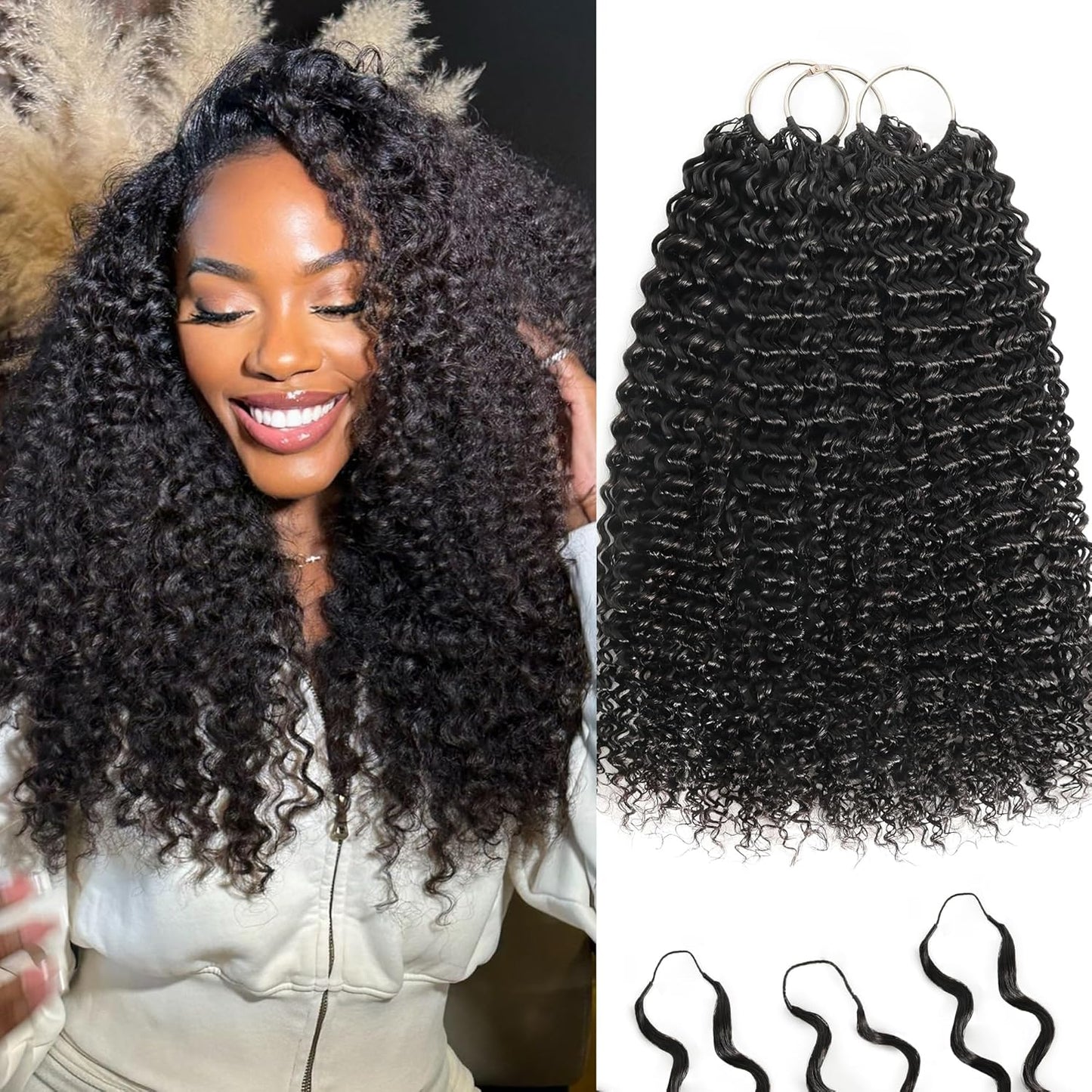 Feather Crochet Hair Extensions - 12 Inch 120g Invisible Miracle Knots for Black Women | Jerry Curly Pre-Separated Natural Black
