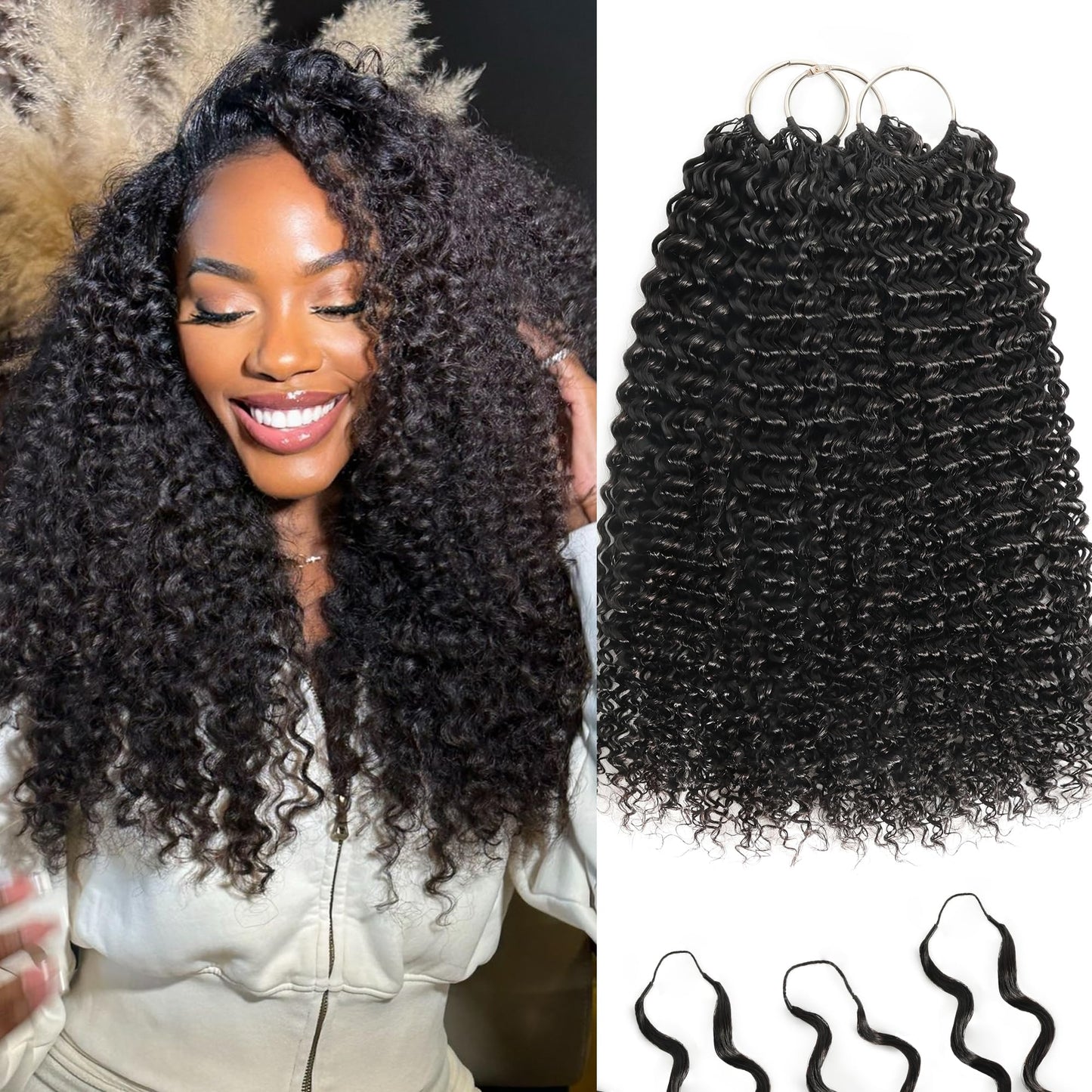 Feather Crochet Human Hair 18 Inch 180g Invisible Miracle Knots Crochet Hair for Black Women Knotless pre Separated Human Hair Extensions Jerry Curly Crochet Bundles for Boho Braids