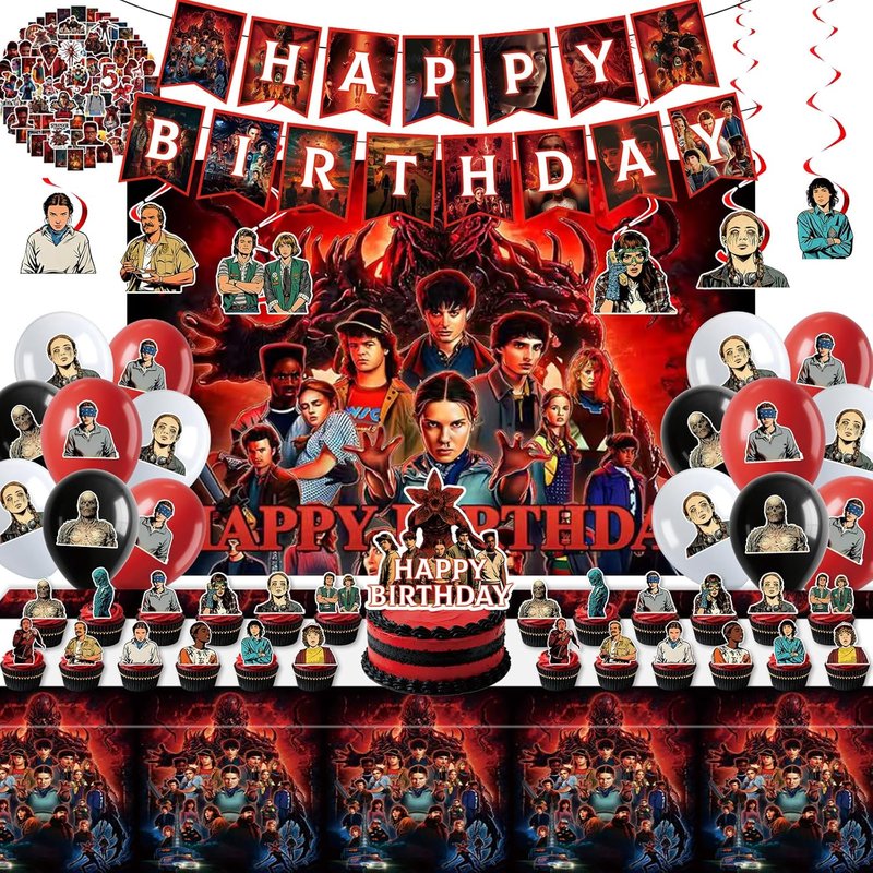 Birthday Party Decorations Kit - 125 Pcs with Backdrop, Tablecloth, Banners, Balloons & Cupcake Toppers | Themed Decor Essentials