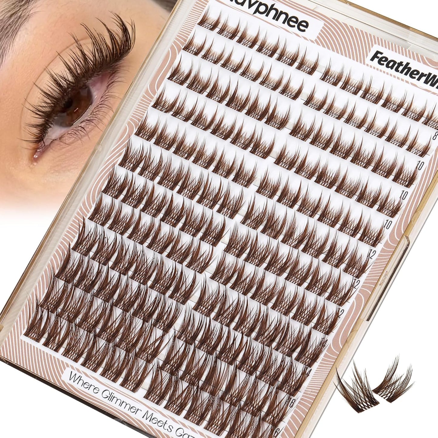 Anime Cluster Lashes - Brown Wispy Eyelash Extensions | C-Curly Spiky Manga DIY Pack (108 Pcs, 10-16MM)