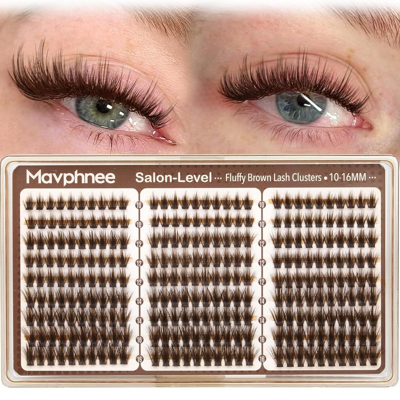 Brown Lash Clusters - Wispy Fluffy Individual Eyelash Extensions | Dark Brown Featherlight Lashes, CC Curl, 270PCS (10-12-14-16MM)