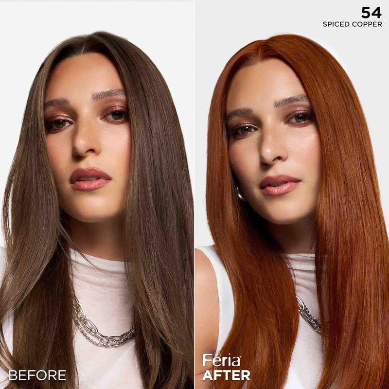 L'Oreal Paris Feria Hair Color - Multi-Faceted Shimmering Dye for 3X Highlights | 54 Spiced Copper, 1 Kit