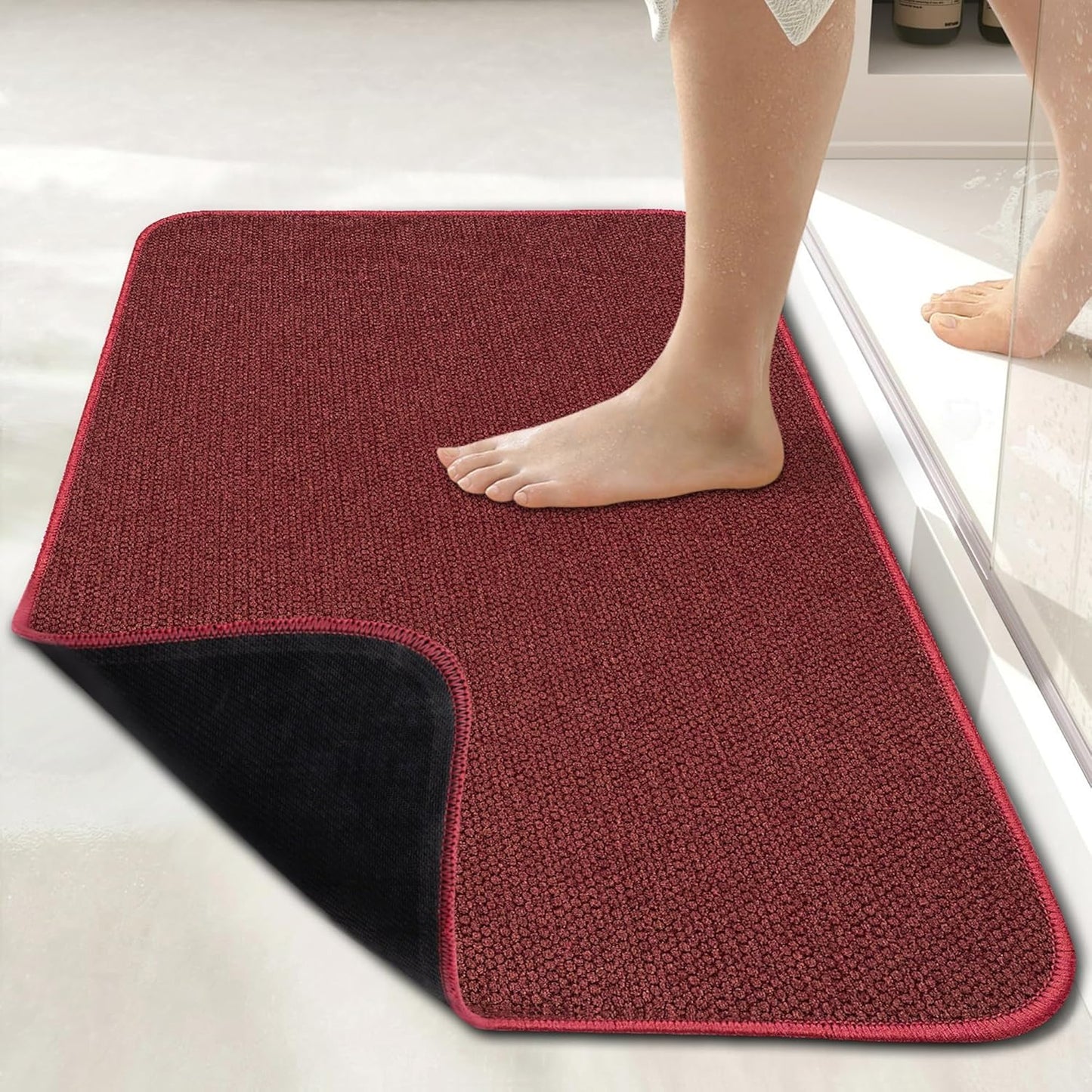 Ultra Thin Bath Mat - Non-Slip Rubber Bathroom Rug, Quick Dry & Absorbent | Grey, 1'5"x2'3" (17x27 Inch)