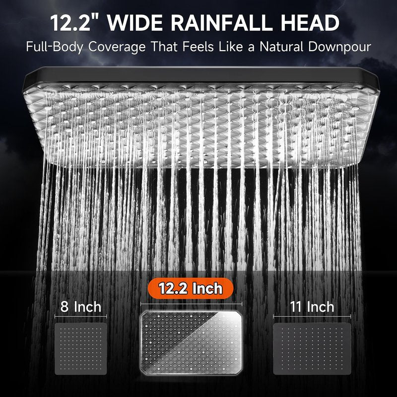 XXL 12.2" Rain Shower Head with Handheld Spray Combo, High Pressure Rainfall Shower Head, Height Adjustable Dual Shower Head, Luxury Waterfall Showerhead Bathroom