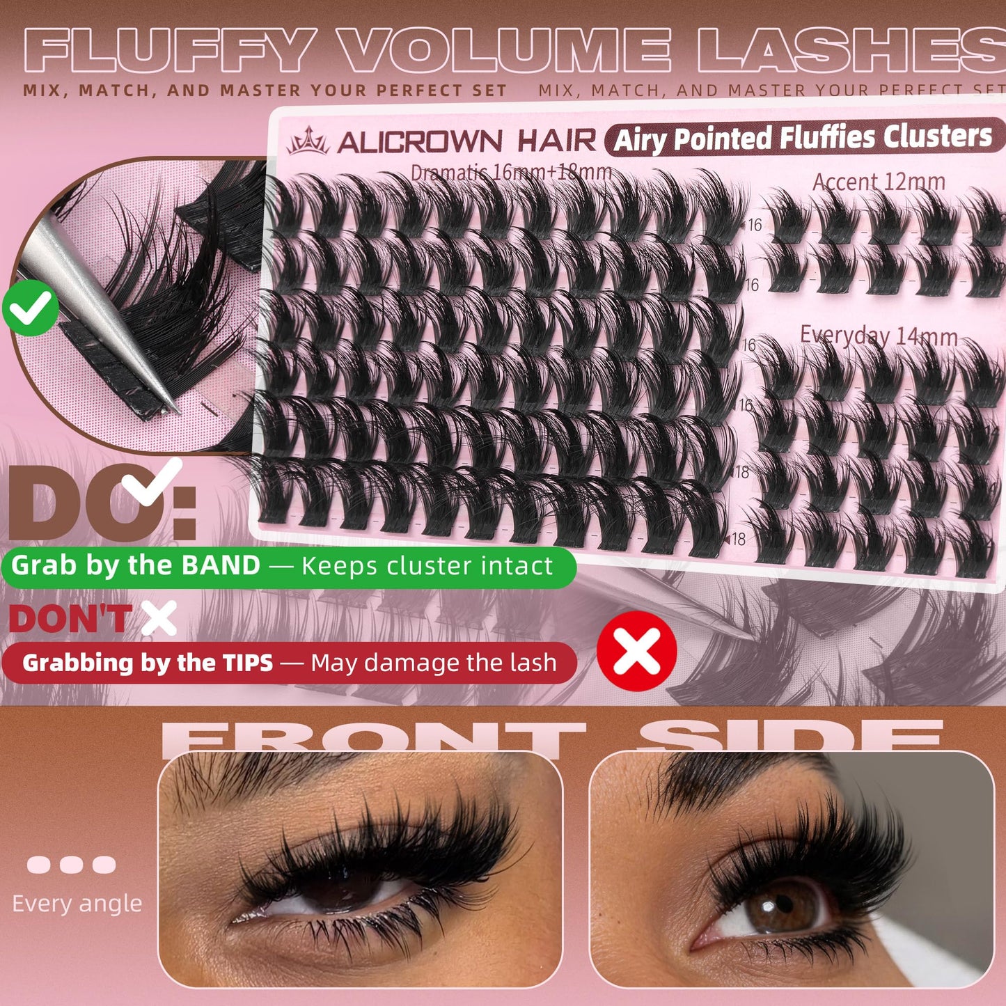 Manga Lash Clusters with Spikes 12-18MM Fluffy Spiky Eyelash Clusters Baddie Dramatic Lash Extensions Baddie Individual Lashes Airy Soft for Smoky Makeup Eyelash Extensions by ALICROWN