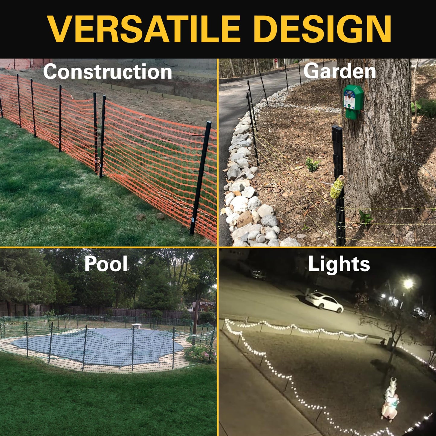 Zareba A-48B 4-Foot Electric Fence Posts - 50 Pack for Fence System - Sturdy Black Garden Stakes that are Easy to Install