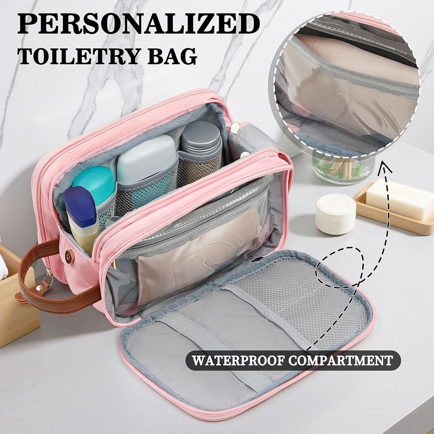 Men's Toiletry Travel Bag - Water-Resistant Dopp Kit for Travel | Personalized Gifts for Boyfriend, Husband, Dad - Black, Letter K