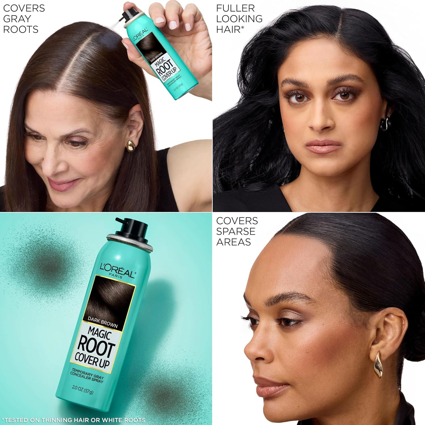 L'Oreal Paris Magic Root Cover Up - Dark Brown Gray Hair Spray | 100% Coverage, Ammonia-Free, 2 oz