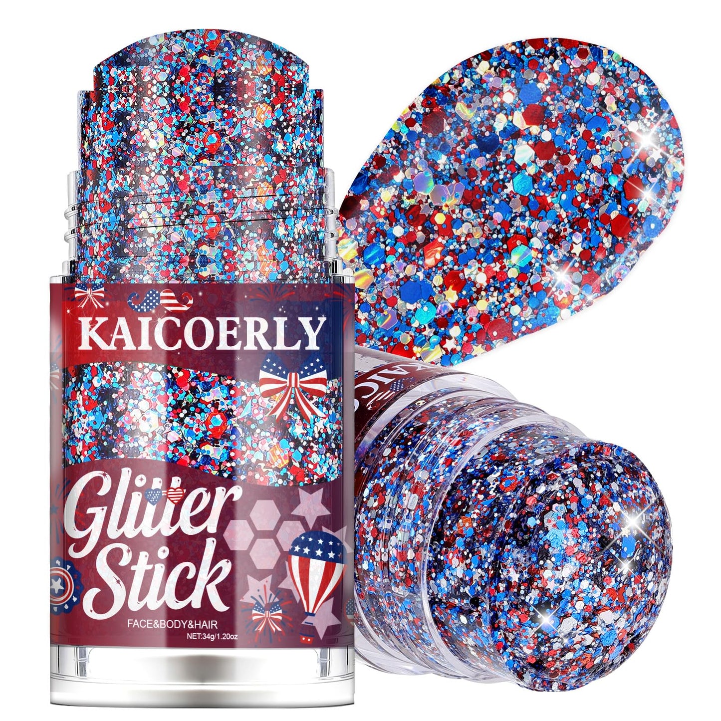 KAICOERLY Patriotic Glitter Stick for Face and Body – Red White and Blue Chunky Sequins, 4th of July Accessories for Women, President's Day Gifts, USA 250th Anniversary Merchandise #13