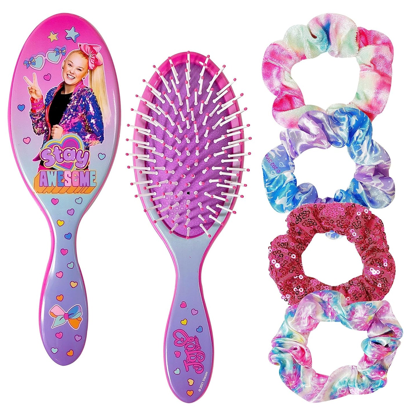 Barbie Hair Accessory Set - 5 Pcs Including 9-Inch Detangling Brush & 4 Colorful Scrunchies | For Ages 3+