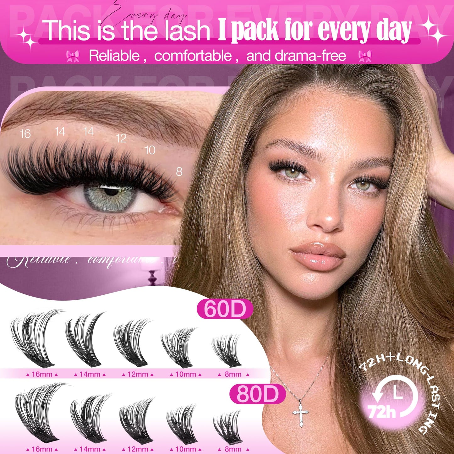 Wispy Lash Clusters Kit 60D+80D Eyelash Clusters Kit 8-16mm Cluster Eyelash Extensions Kit CD Curl Lash Extension Kit Individual Lashes Extensions DIY at Home by Delyneph