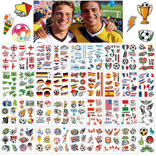 280+ PCS Soccer Fan Temporary Tattoos for Men Women Kids, 36 Sheets Football Tattoo Stickers for Women Men, World Cup Euro Cup Party Supplies Favors, Fan Face Stickers for Sports Events Decorations