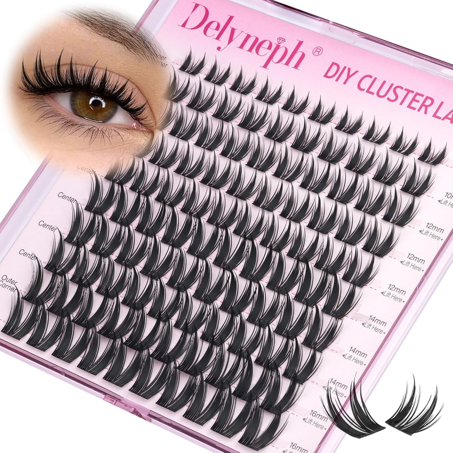 Natural Lash Clusters - Wispy Eyelash Extensions with Clear Band | C Curl, 10-16mm Individual Lashes