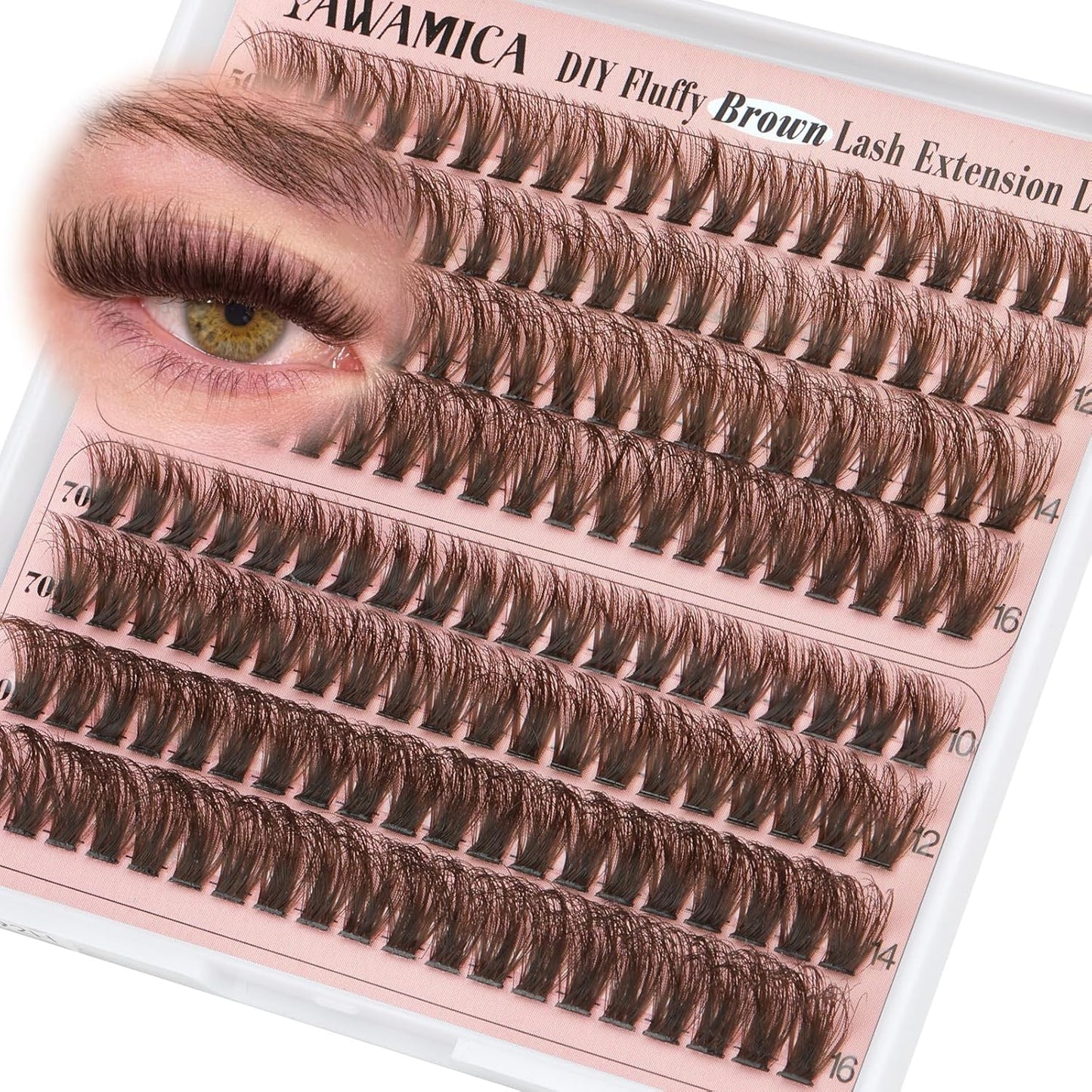 Eyelash Extension Kit - Fluffier Thick Volume 14-20mm D Curly Mink Lash Clusters | 240pcs DIY Individual Lashes with Bond, Seal & Applicator