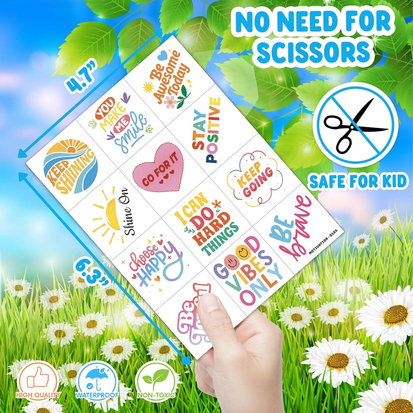 Motivational Temporary Tattoos for Kids - 96 PCS Cute Inspirational Party Favors | School Rewards & Gifts