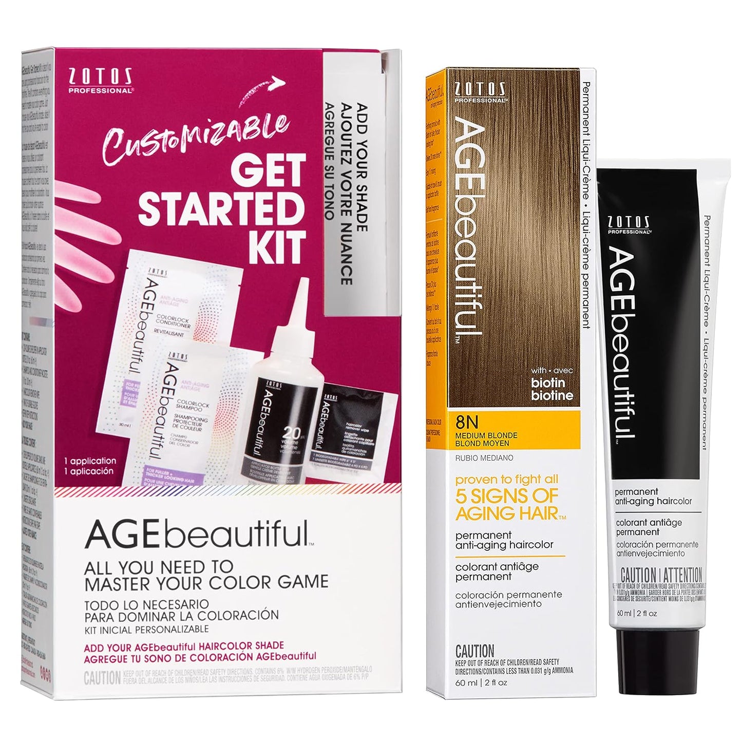 AGE Beautiful Permanent Hair Color Cream - 100% Gray Coverage Hair Dye with Biotin for Fuller, Thicker Hair | Professional Salon Quality
