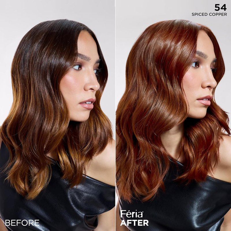 L'Oreal Paris Feria Hair Color - Multi-Faceted Shimmering Dye for 3X Highlights | 54 Spiced Copper, 1 Kit