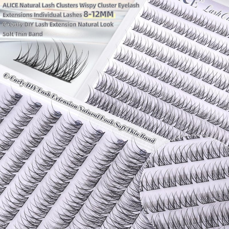 Natural Short Lash Clusters - Wispy 8-12mm Individual Eyelash Extensions | Soft Thin Band C-Curl