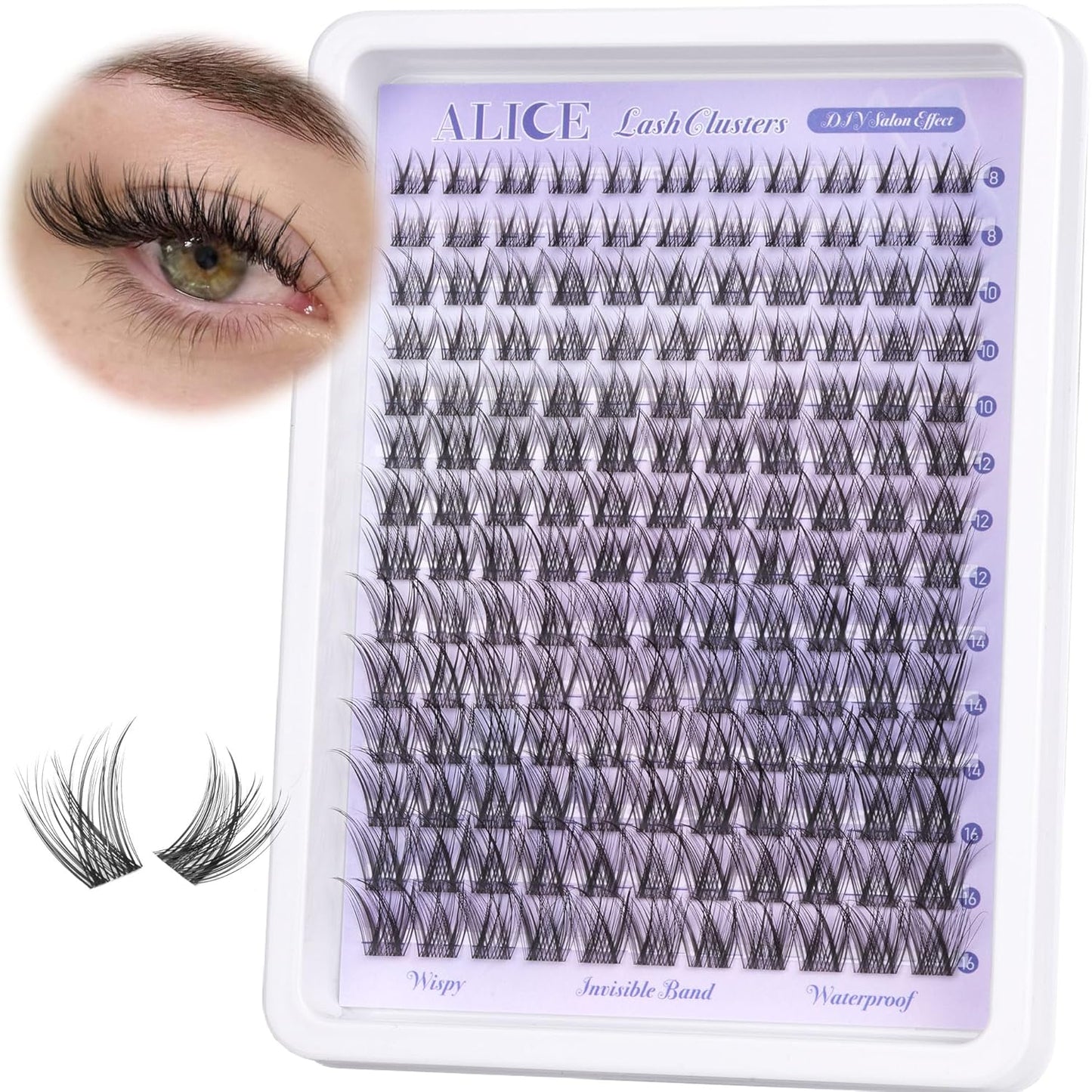 Natural Lash Clusters - Wispy Eyelash Extensions 168pcs | 8-16mm C-Curl, Soft Thin Band for a Natural Look