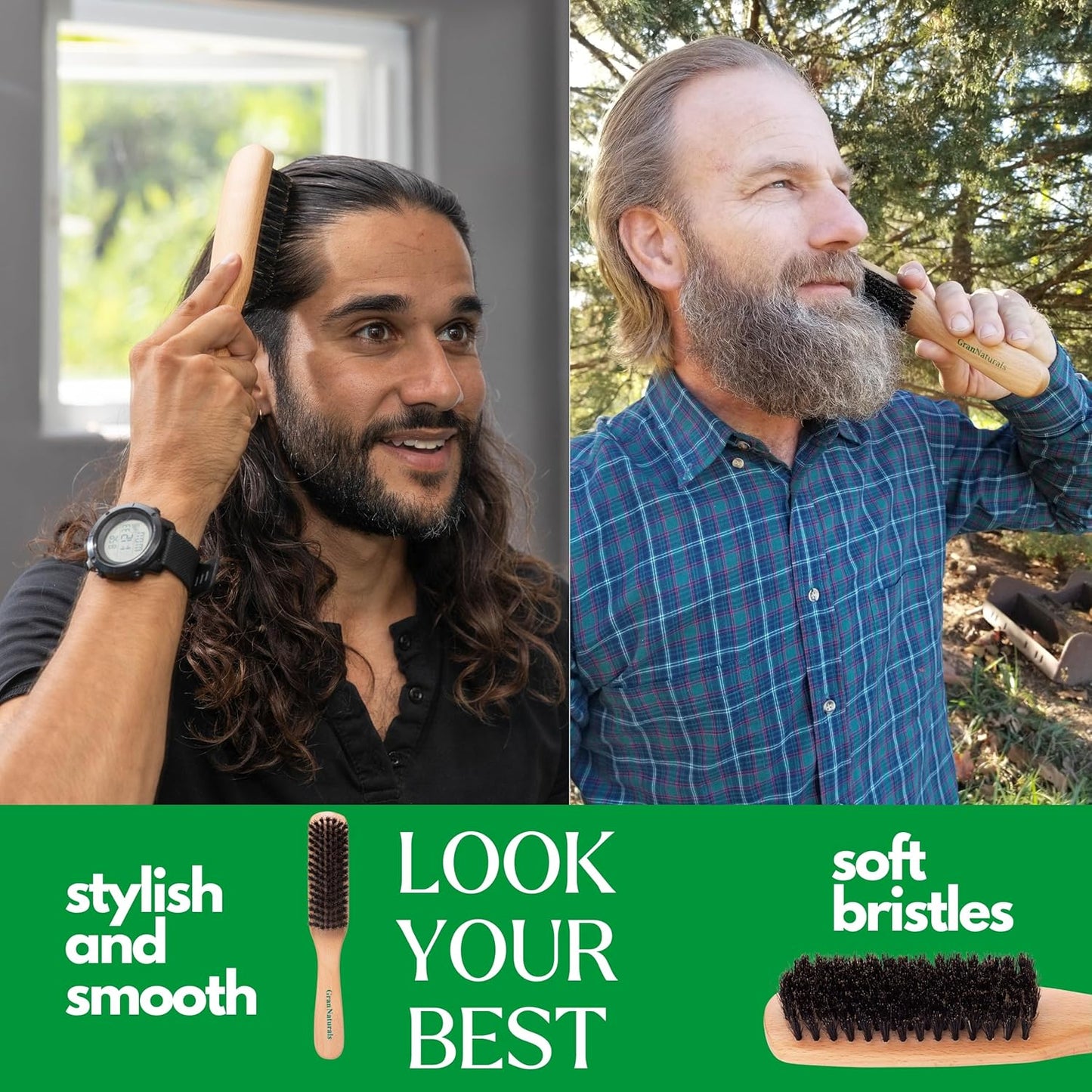 GranNaturals Boar Bristle Hair Brush - Large Smoothing Brush for Sleek, Frizz-Free Styles | Unisex Hair Care Tool