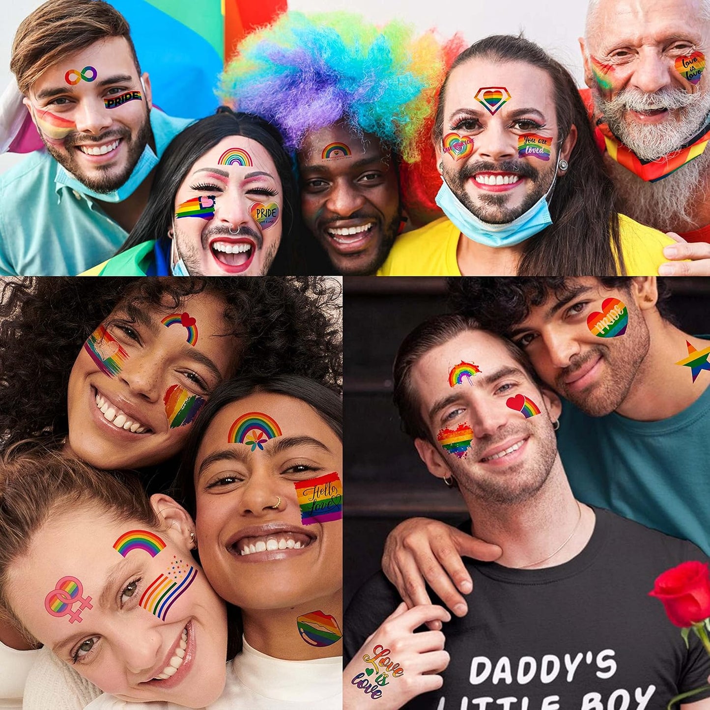 Rainbow Temporary Tattoos - 72 PCS LGBT Pride Face & Body Stickers | Colorful Rainbow Designs for Men & Women