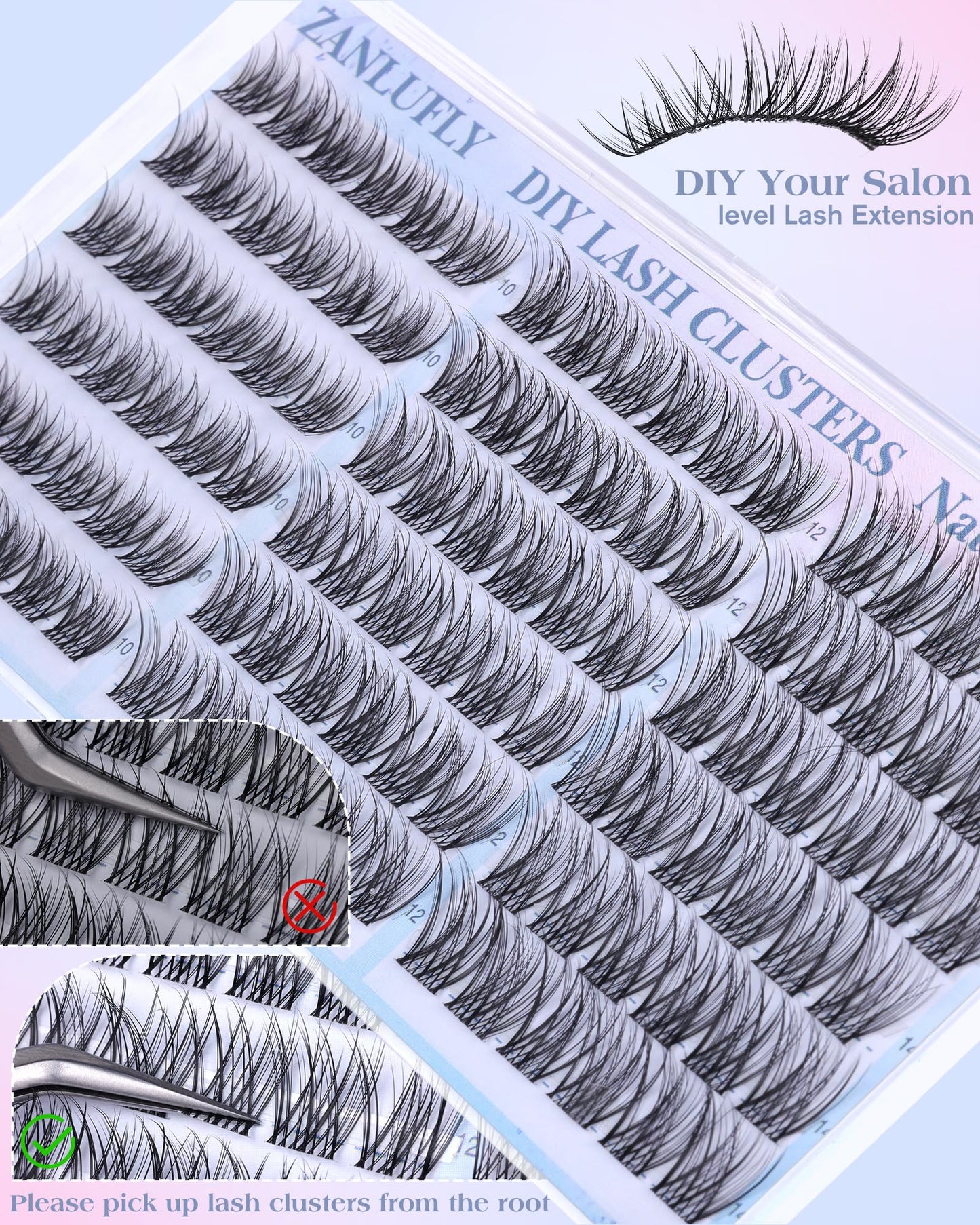 Lash Clusters Natural CC-Curly Cluster Lashes zanlufly Clear Band Eyelash Clusters Wispy Eyelash Extension 10 12 14MM Individual Lashes DIY Lash Extension