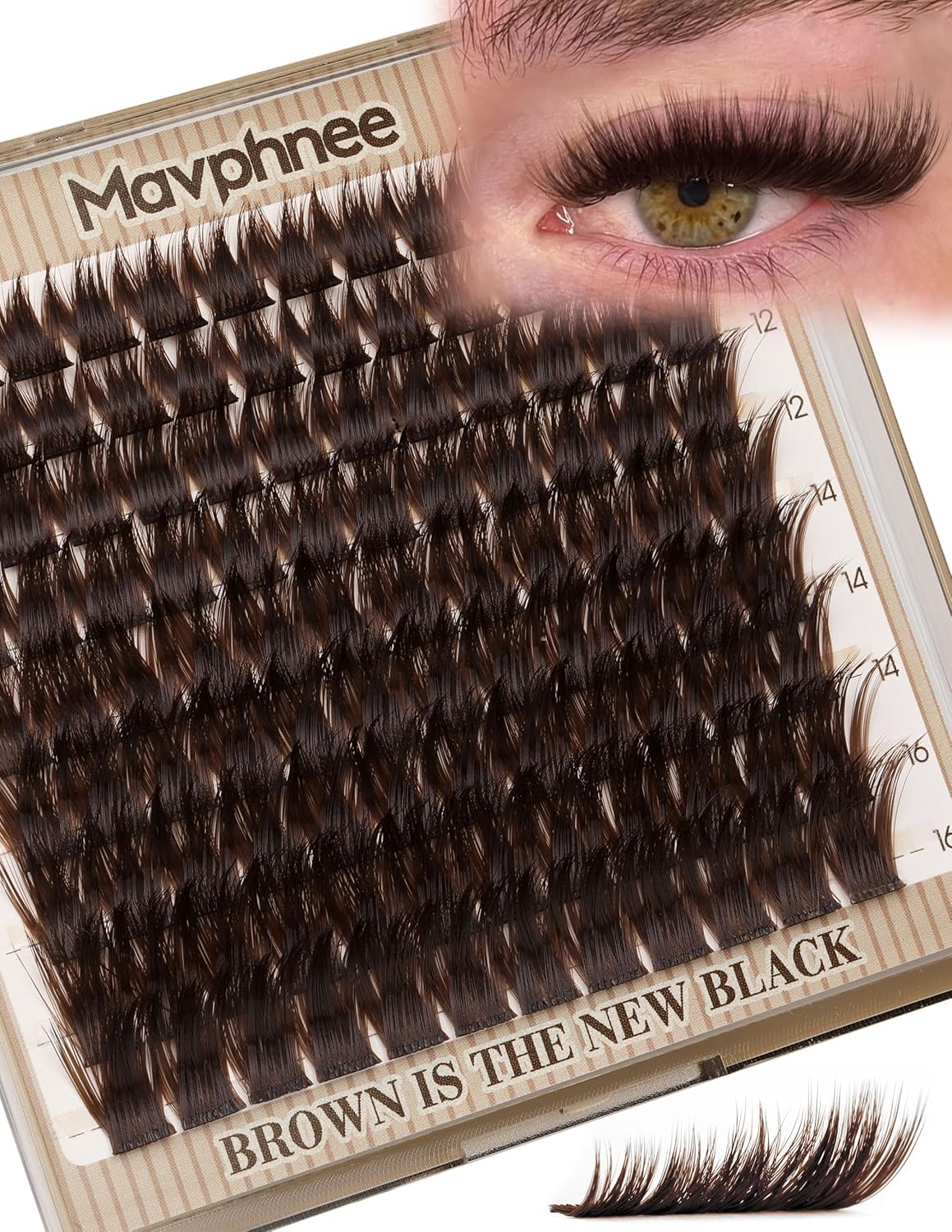 Anime Cluster Lashes - Brown Wispy Eyelash Extensions | C-Curly Spiky Manga DIY Pack (108 Pcs, 10-16MM)